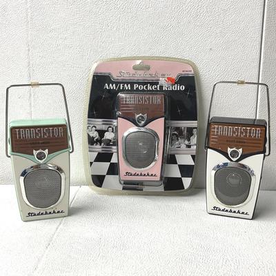 Studebaker AM/FM Pocket Transistor Radio SB7803PB/MW/BW, 3 Units