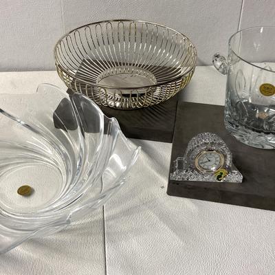Waterford Clock, Crystal Ice Bucket, Glass Bowl, Wire Basket