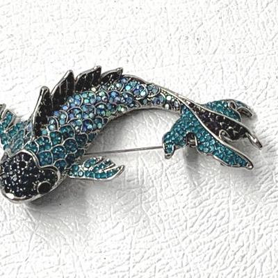 Betsey Johnson Iridescent Blue Koi Large Pin, Vintage