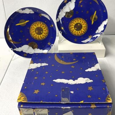 Department 56 Inc Cobalt Blue Sun Moon Dessert Plates, 4 Pcs NIB