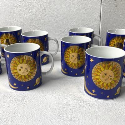 Department 56 Pat Albeck Celestial Cobalt Blue & Gold-tone Mugs, 10 Pcs - Vintage