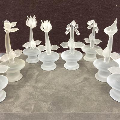 Vintage Balos Handblown Glass Flowers 1980 - Frosted, Opaque Glass