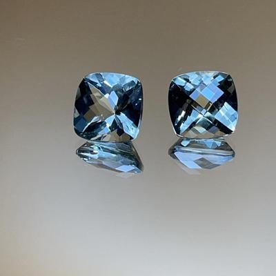 Prasiolite - Very Pale Green Color- Checkerboard Cushion Cut - 4.0ct 4.15ct, 2 Units 10x10mm