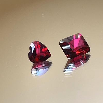 Crimson Red Topaz - Treated - Emerald cut 3.60ct 10x8mm and Heart Shaped 2.15ct 8x8mm