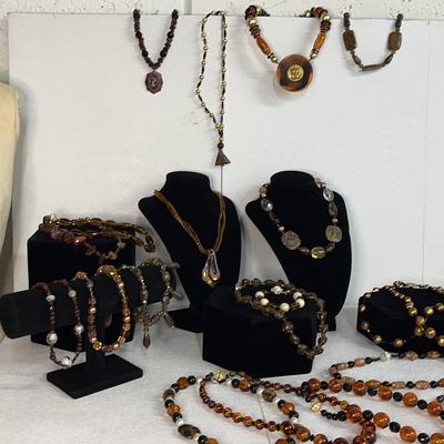 BROWN TONES- Artisan Handmade Glass Bead Necklaces, Glass Pendants
