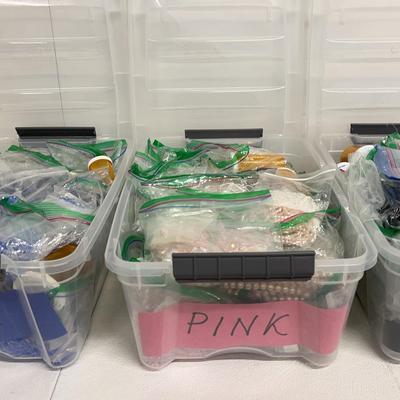 Crafts -Jewelry-Making Beads- PINK BLACK BLUE, 3 Tubs