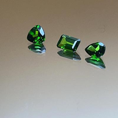 Chrome Diopside Suite of 3 - .40ct Emerald cut, .40ct Pear Shape, .55ct Triangle Cut