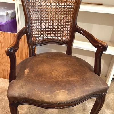 French-inspired Caneback Wooden Chair, Leather Upholstery - Early 20th Century