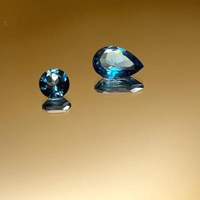 London Blue Topaz - 2 Gemstones - 3.50ct Pear Shape 12x8mm, 1.50ct Round 5mm