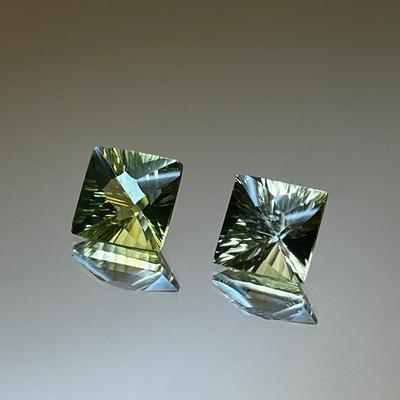 Lemon Quartz Square Pair 3.95ct 4.40ct 10x10mm - White Wine color