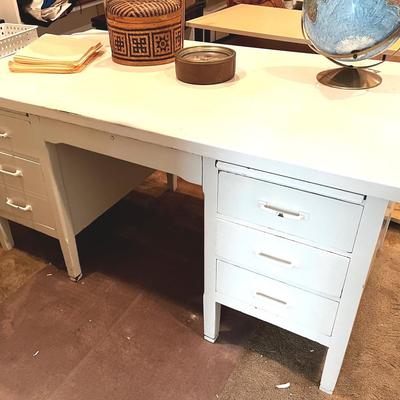 Midcentury Oak Desk Repainted White - Solid Wood with MCM Features - Workdesk