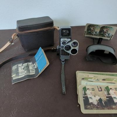 Vintage Bell & Howell 8 mm Camera, Metal Stereoscope & Stereoscopic Cards