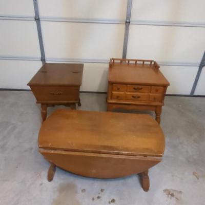 Lot Of 3 Vintage Solid Wood Accent & Coffee Table