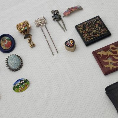 Brooches, Hair Accessories, and Compacts
