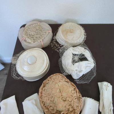 Collection Of Women's Vintage Hats With Netting & Gloves Lot #2