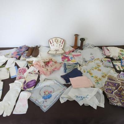 Collection Of Vintage Women's Gloves, Handkerchiefs & More