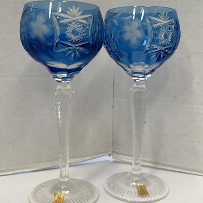 Nachtmann “Traube” (Cut To Clear) Aquamarine Wine Glasses (2)