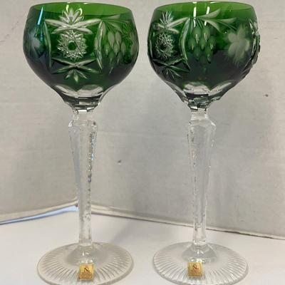 Nachtmann “Traube” (Cut To Clear) Emerald Wine Glasses (2)