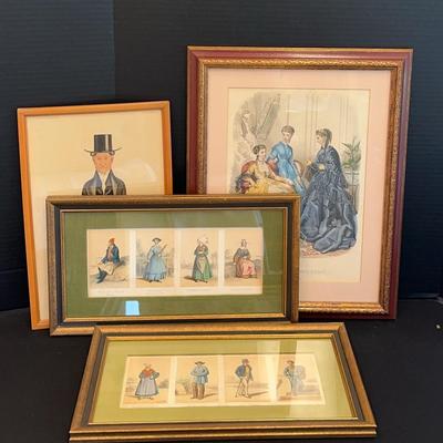 Antique Colored Lithographs Of Costume And Fashion (Framed)