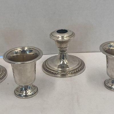 Sterling Weighted Candles Sticks + Tooth Pick Holders 
