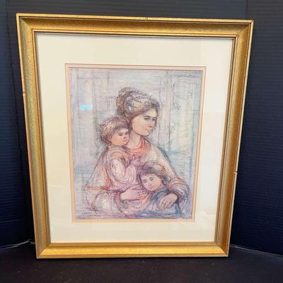 Framed Limited Edna Hibel Print “julia And Children”
