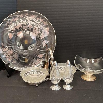 Glass Serving Pieces With Silvertone Accents
