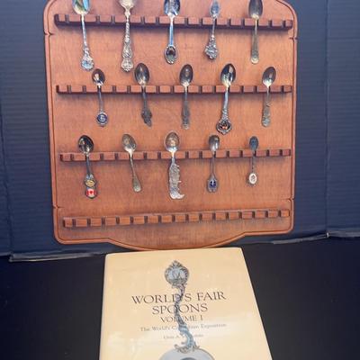 Souvenir Spoons - USA Rack + World Fair Spoon Book (signed) 15 Spoons