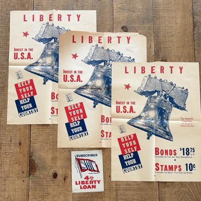 US Liberty Bond Posters (1950) plus! Subscriber Badge for WWI Liberty Loan