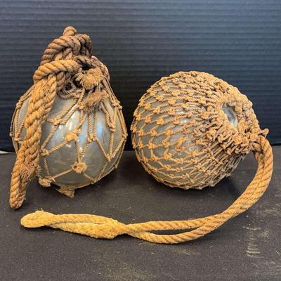 Pair of Netted Glass Fishing Floats