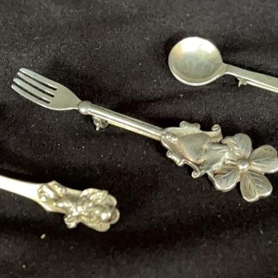 Sterling Fork And Spoon Pins