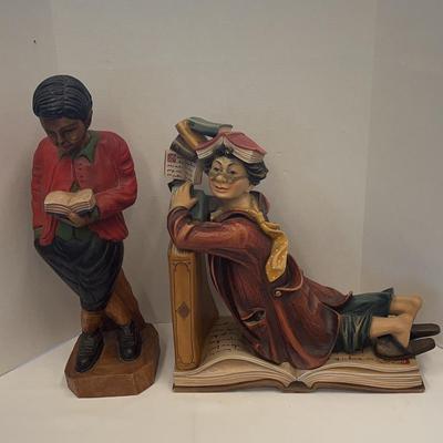 Wooden Figurines - Boy Reading & Boy Laying On Book