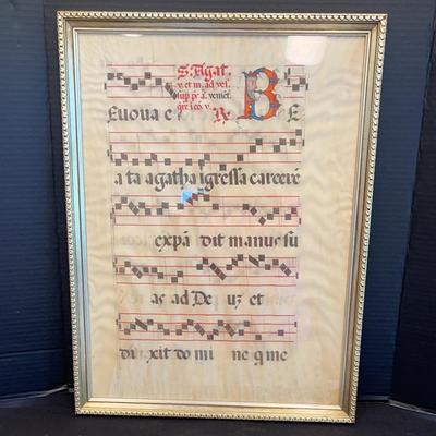 Framed Medieval Antiphonal On Vellum