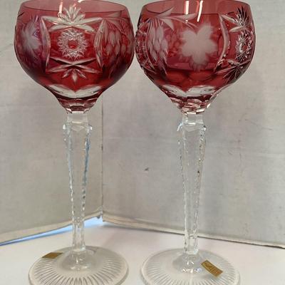 Nachtmann “Traube” (Cut To Clear) Cranberry Wine Glasses (2)