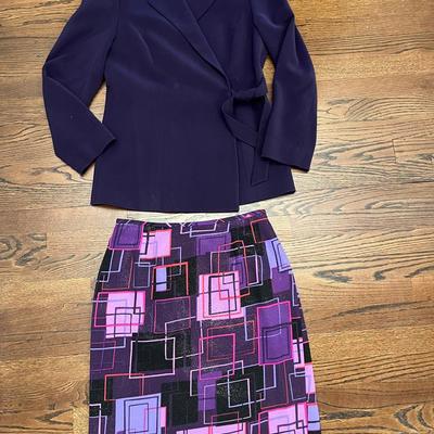 Womens Le Suit Wrap Blazer And Skirt Set Size 8P (color: Eggplant)