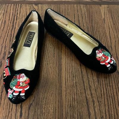 Pritzt Black Suede Embroidered Holiday Flats Size 7M
