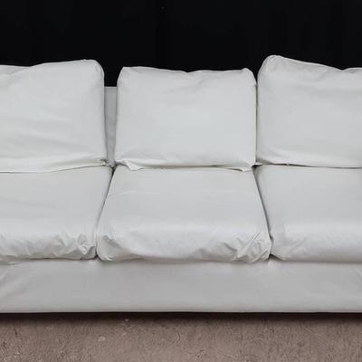 Reupholstered White Vinyl Sofa 