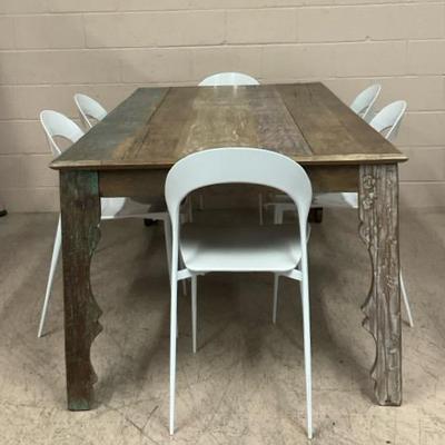 Rustic Farmhouse Dining Table W/ High Gloss Lacquer Chairs