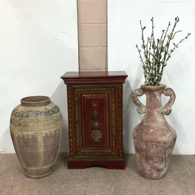 Mediterranean Style Cabinet, W/ Decorative Vases