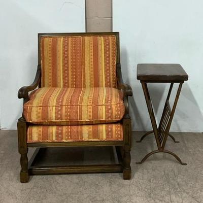 Vintage Regency Style Upholstered Chair W/ Magazine Rack