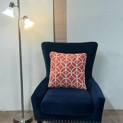 Blue High Back Traditional Chair W/ Modern Floor Lamp 