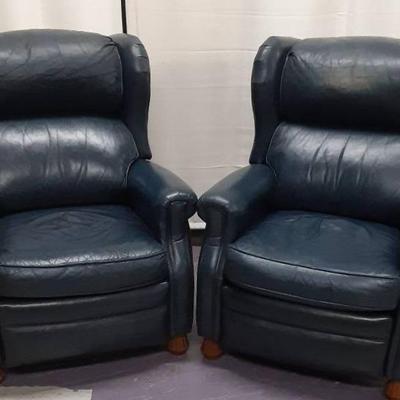 Two BRADINGTON YOUNG Navy Blue Recliner Chairs 