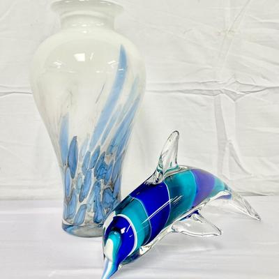 Vintage Tarnowiec Art Vase & Murano Style Dolphin 
