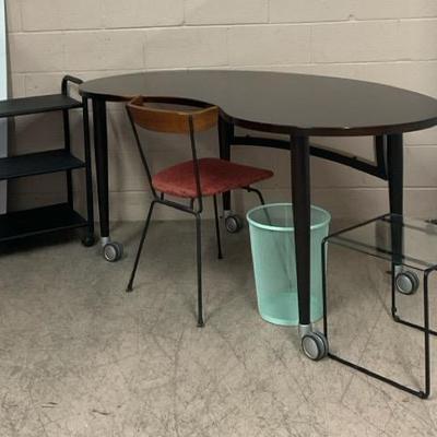 Kidney-shaped Desk, Metal Utility Cart, & More
