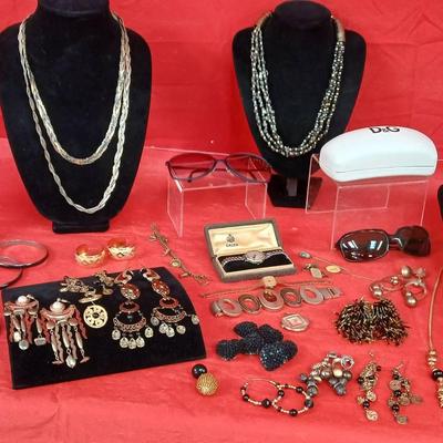 Dolce & Gabanna Sunglasses, Gruen Watch, and Vintage Costume Jewelry