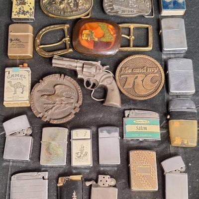 Vintage Belt Buckles, Zippo Lighters, And More 