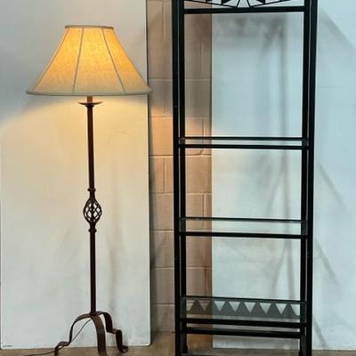 Black Metal Decorative Bookcase W/ Wrought Iron Floor Lamp 