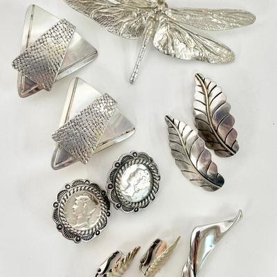 Pewter Dragonfly Pin & Sterling Earrings