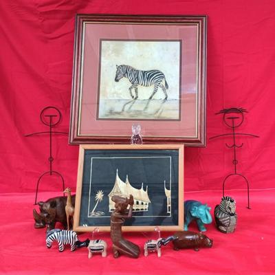 Multicultural Exotic Animal Decor W/ Framed Artworks