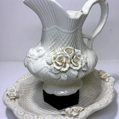 Vintage Waffled Bowl and Pitcher