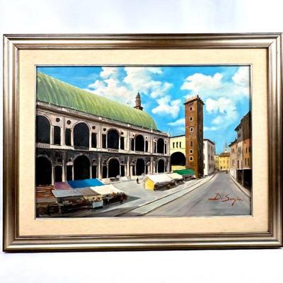 Lot #45 Original Oil Painting on Canvas of the Basilica Palladiana in Vicenza, Italy - Signed by Artist Di Sergio